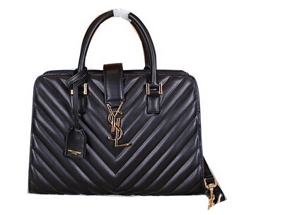 2014 New Saint Laurent Medium Cabas Monogram Leather Top Handle Bag Y7108 Black